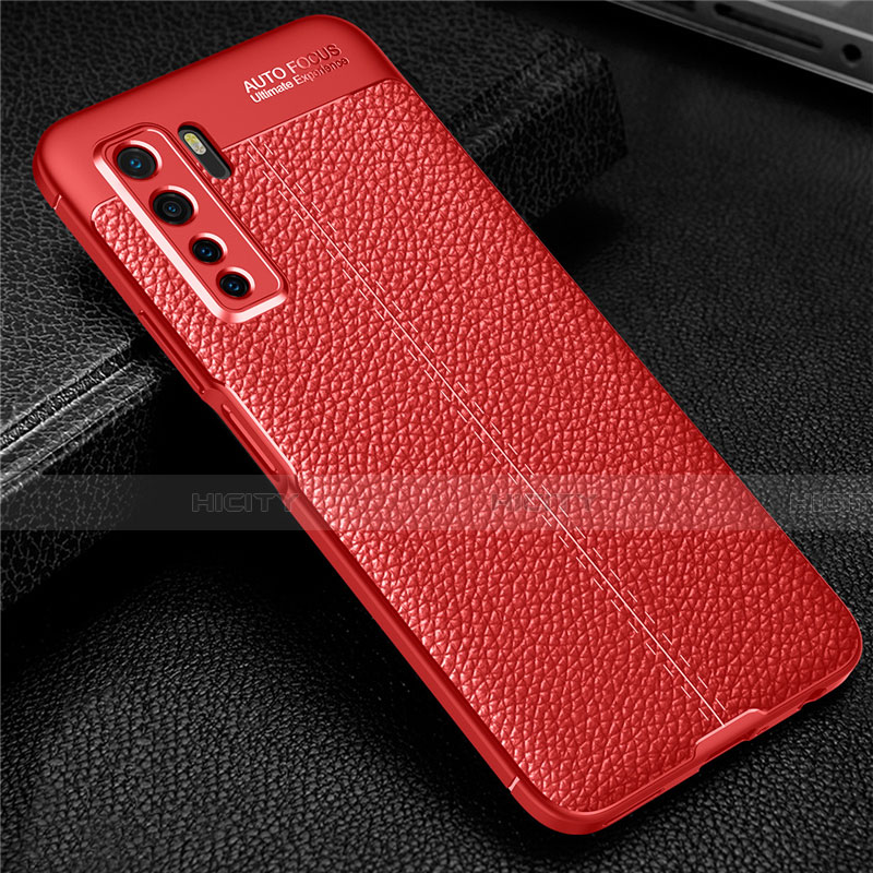 Coque Silicone Gel Motif Cuir Housse Etui S04 pour Huawei P40 Lite 5G Rouge Plus