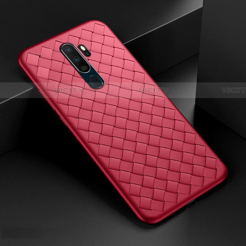 Coque Silicone Gel Motif Cuir Housse Etui S04 pour Oppo A5 (2020) Rouge Plus