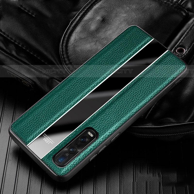 Coque Silicone Gel Motif Cuir Housse Etui S04 pour Oppo Find X2 Pro Vert Plus