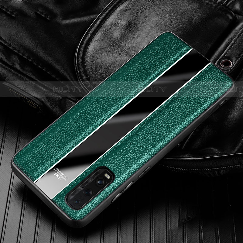 Coque Silicone Gel Motif Cuir Housse Etui S04 pour Oppo Find X2 Vert Plus