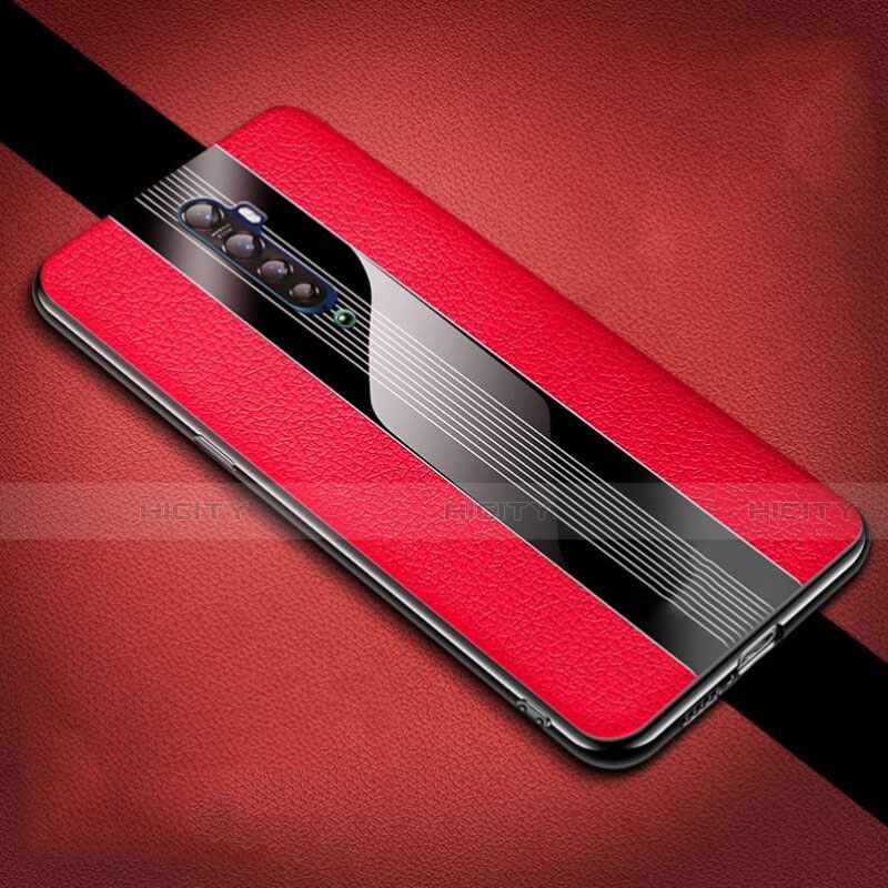 Coque Silicone Gel Motif Cuir Housse Etui S04 pour Oppo Reno2 Rouge Plus