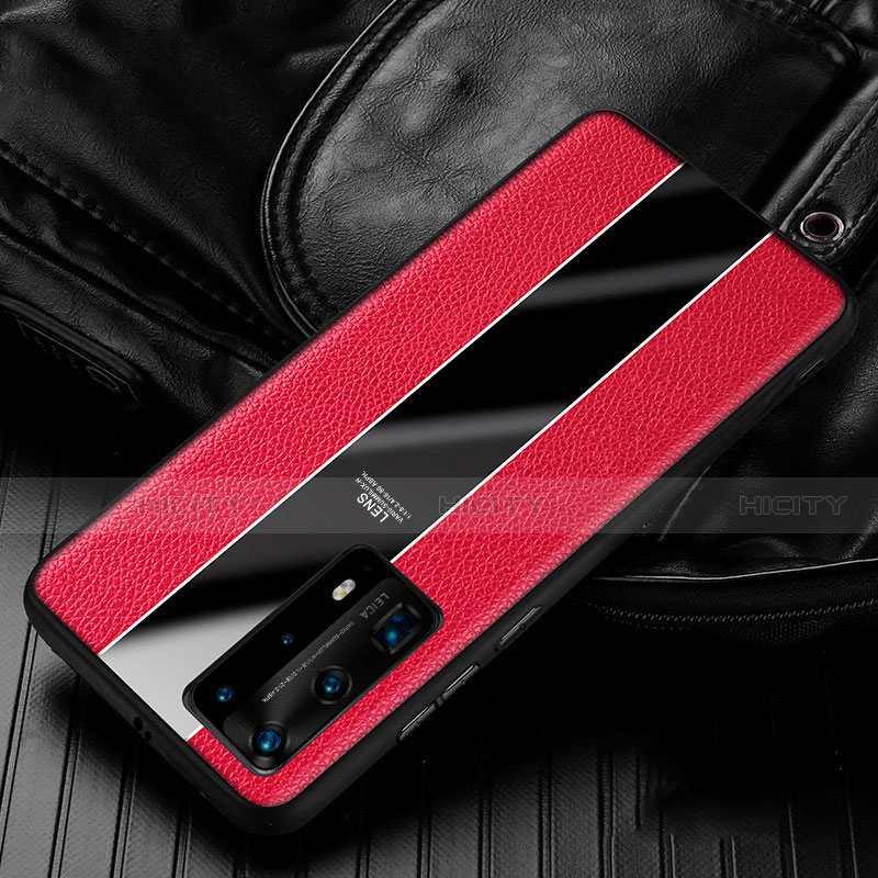 Coque Silicone Gel Motif Cuir Housse Etui S05 pour Huawei P40 Pro+ Plus Rouge Plus