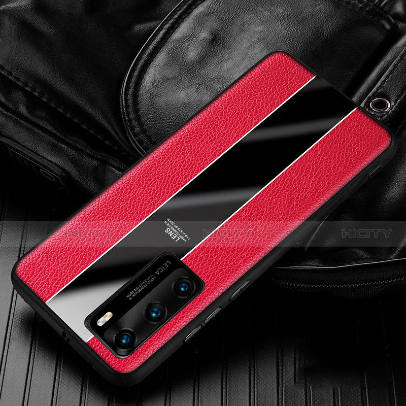 Coque Silicone Gel Motif Cuir Housse Etui S05 pour Huawei P40 Rouge Plus