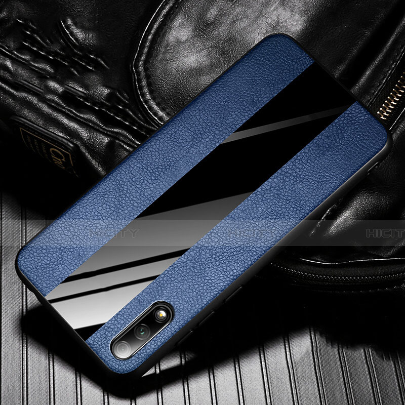 Coque Silicone Gel Motif Cuir Housse Etui S05 pour Huawei Y9 Prime (2019) Bleu Plus