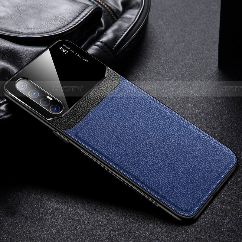 Coque Silicone Gel Motif Cuir Housse Etui S05 pour Oppo Reno3 Pro Bleu Plus