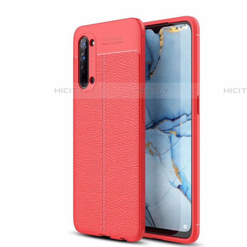 Coque Silicone Gel Motif Cuir Housse Etui S05 pour Oppo Reno3 Rouge Plus