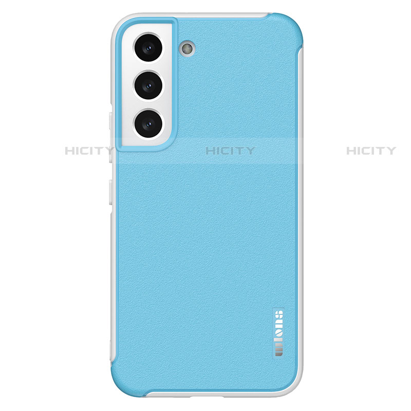 Coque Silicone Gel Motif Cuir Housse Etui S05 pour Samsung Galaxy S21 FE 5G Bleu Ciel Plus