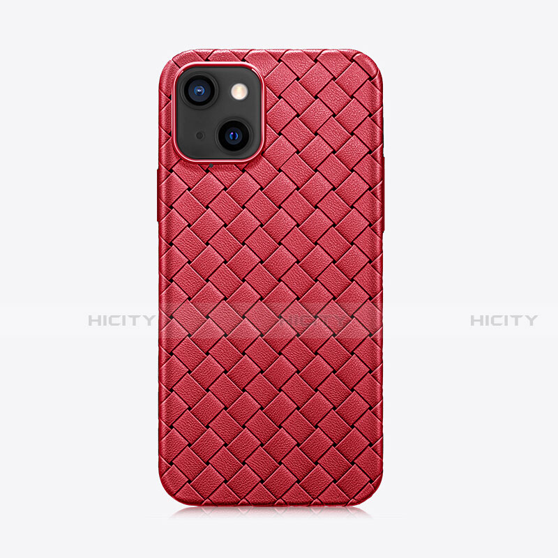 Coque Silicone Gel Motif Cuir Housse Etui S06 pour Apple iPhone 13 Mini Rouge Plus