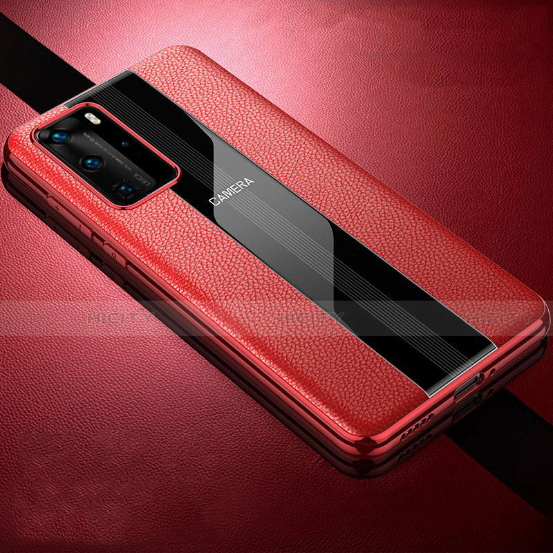 Coque Silicone Gel Motif Cuir Housse Etui S06 pour Huawei P40 Pro Rouge Plus