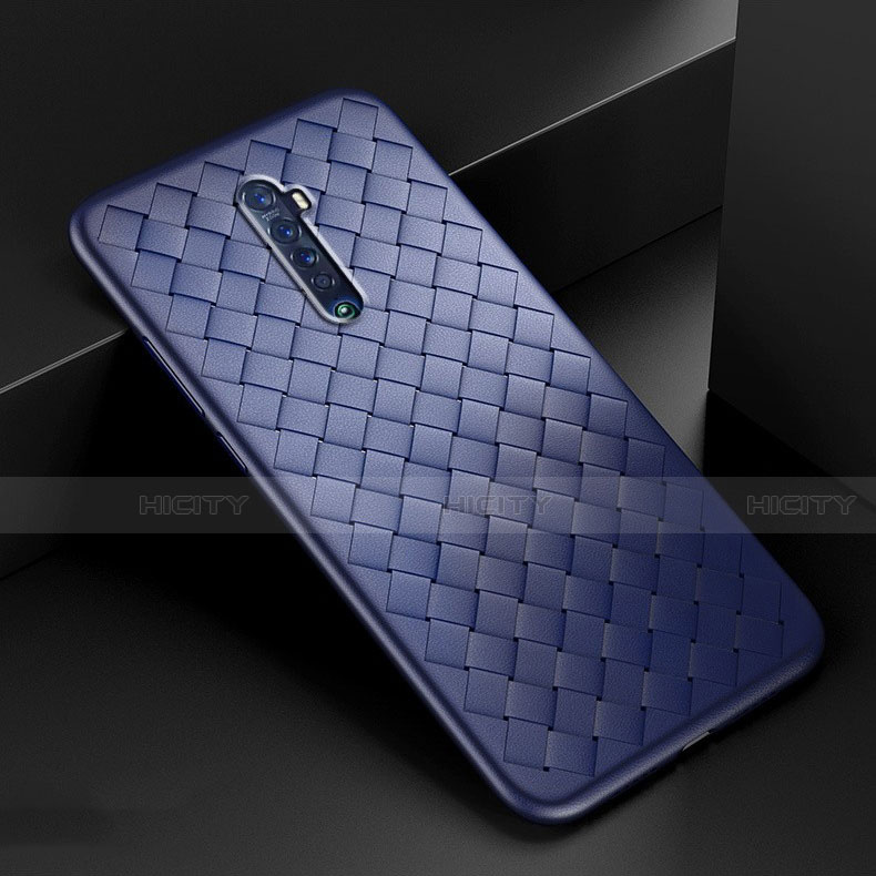 Coque Silicone Gel Motif Cuir Housse Etui S07 pour Oppo Reno2 Bleu Plus