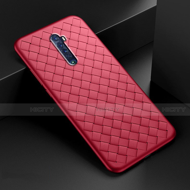 Coque Silicone Gel Motif Cuir Housse Etui S07 pour Oppo Reno2 Rouge Plus