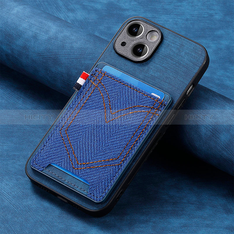 Coque Silicone Gel Motif Cuir Housse Etui SD1 pour Apple iPhone 14 Plus Bleu Plus