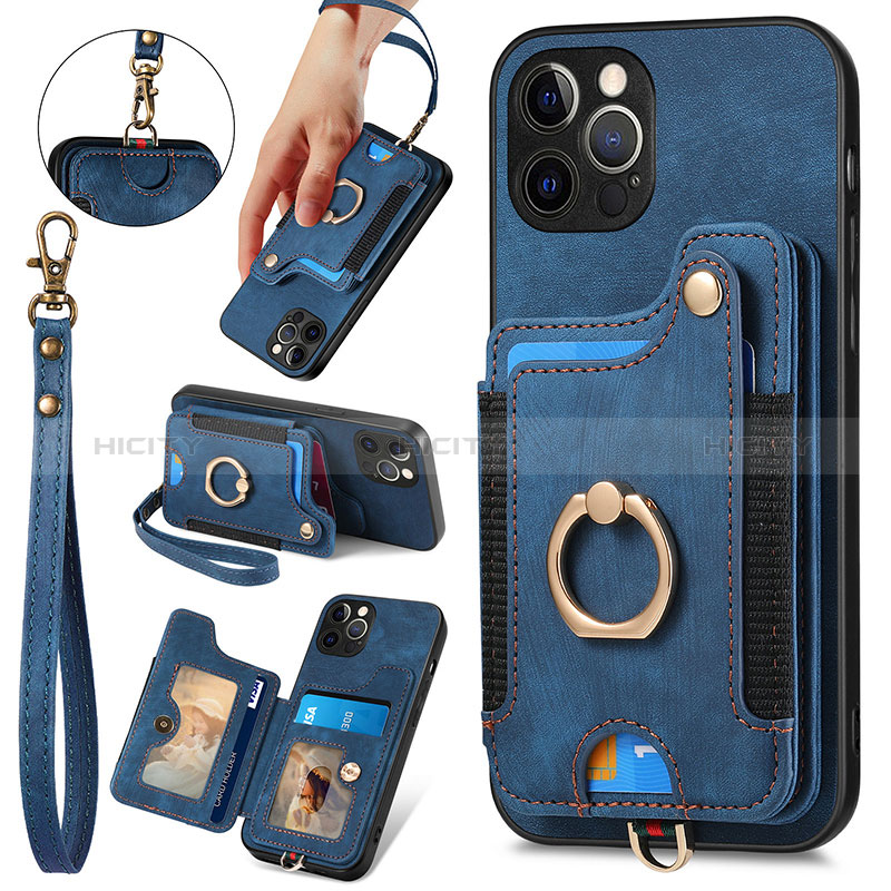 Coque Silicone Gel Motif Cuir Housse Etui SD1 pour Apple iPhone 14 Pro Bleu Plus