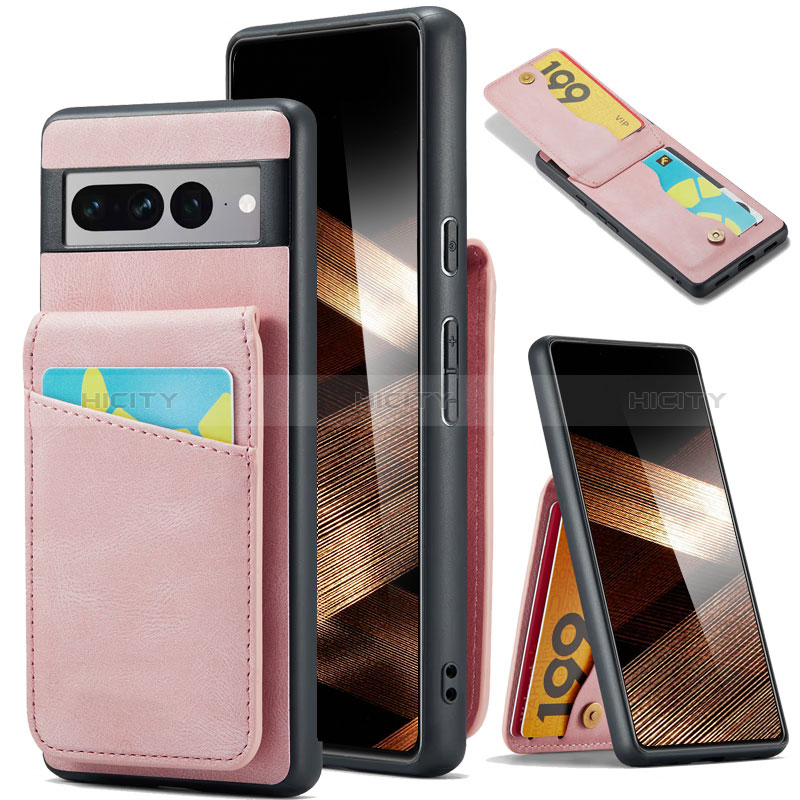 Coque Silicone Gel Motif Cuir Housse Etui SD1 pour Google Pixel 7 Pro 5G Rose Plus