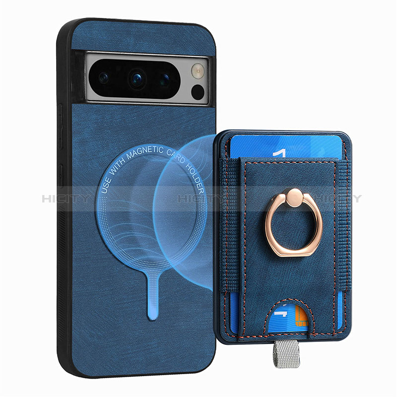 Coque Silicone Gel Motif Cuir Housse Etui SD1 pour Google Pixel 8 Pro 5G Bleu Plus