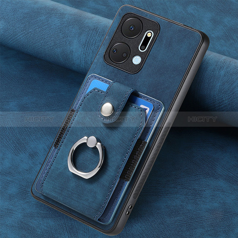 Coque Silicone Gel Motif Cuir Housse Etui SD1 pour Huawei Honor X7a Bleu Plus