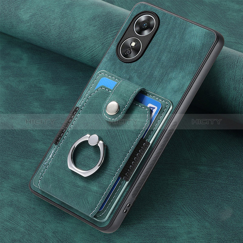 Coque Silicone Gel Motif Cuir Housse Etui SD1 pour Oppo A17 Vert Plus