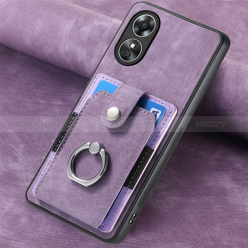 Coque Silicone Gel Motif Cuir Housse Etui SD1 pour Oppo A17 Violet Clair Plus