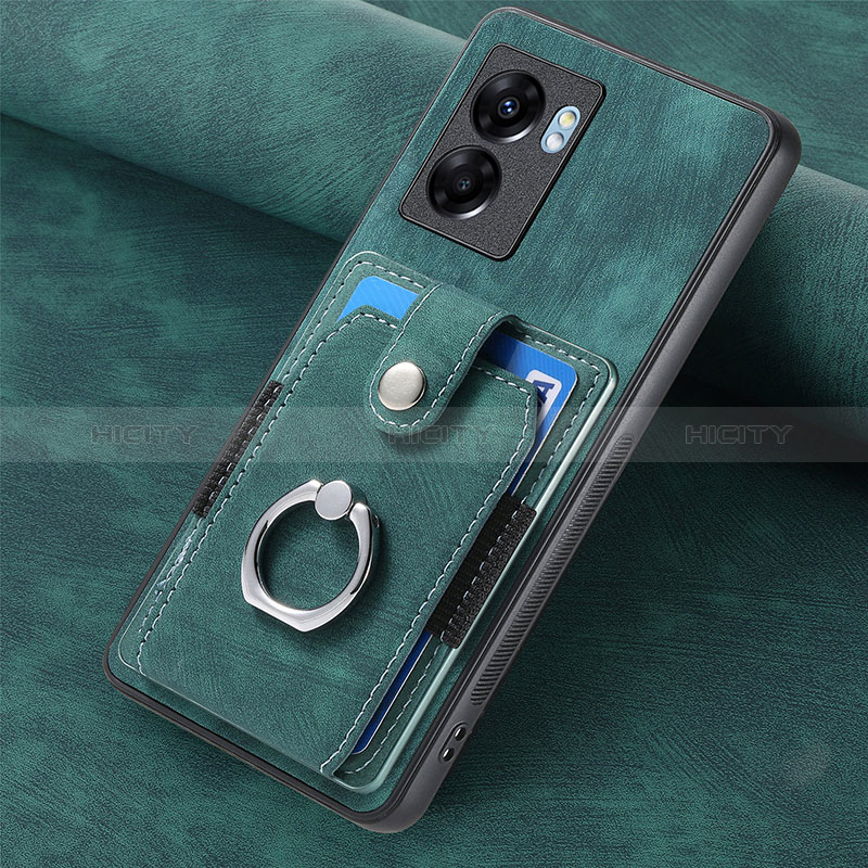 Coque Silicone Gel Motif Cuir Housse Etui SD1 pour Oppo A77 5G Vert Plus