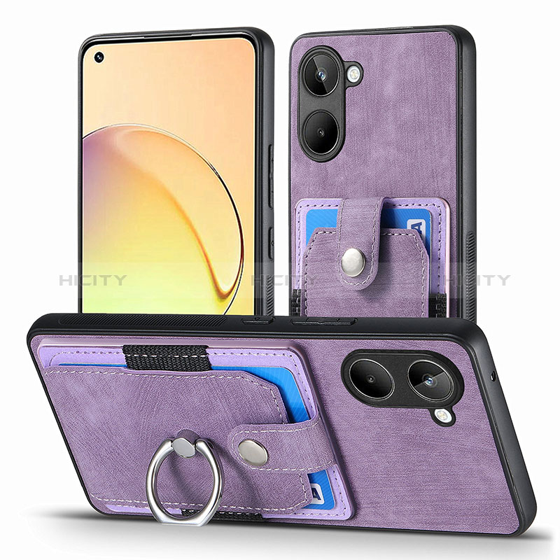 Coque Silicone Gel Motif Cuir Housse Etui SD1 pour Realme 10 4G Violet Clair Plus