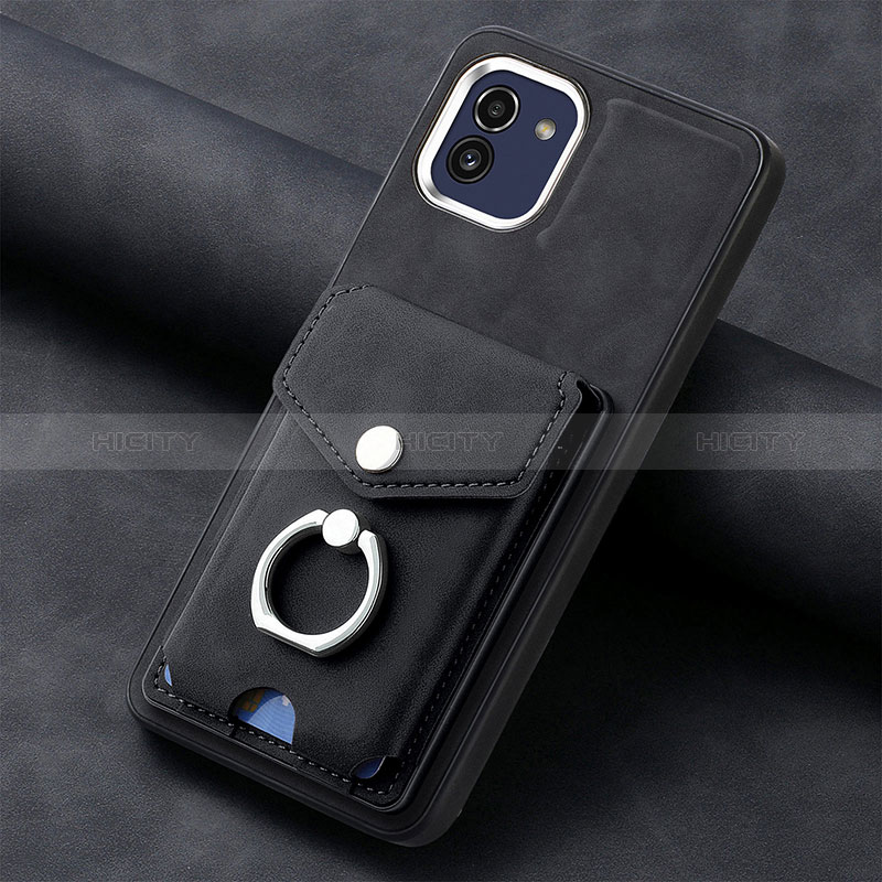 Coque Silicone Gel Motif Cuir Housse Etui SD1 pour Samsung Galaxy A03 Noir Plus