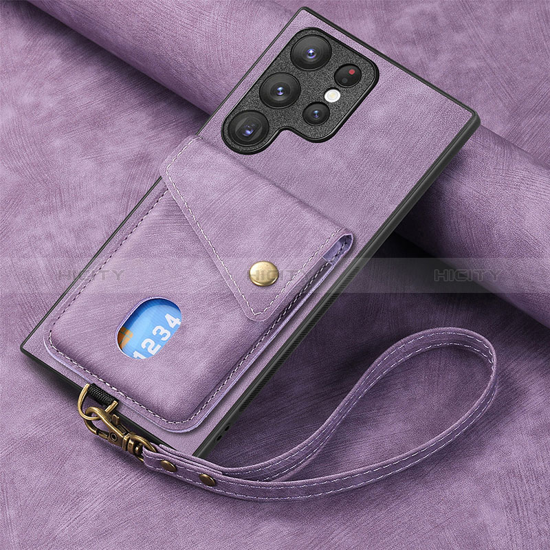 Coque Silicone Gel Motif Cuir Housse Etui SD1 pour Samsung Galaxy S22 Ultra 5G Violet Clair Plus