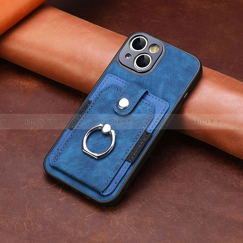 Coque Silicone Gel Motif Cuir Housse Etui SD10 pour Apple iPhone 13 Bleu Plus