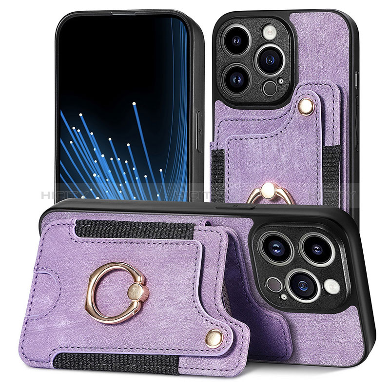 Coque Silicone Gel Motif Cuir Housse Etui SD10 pour Apple iPhone 14 Pro Max Violet Clair Plus