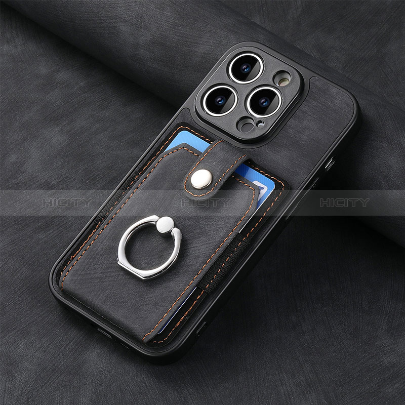 Coque Silicone Gel Motif Cuir Housse Etui SD11 pour Apple iPhone 13 Pro Max Noir Plus