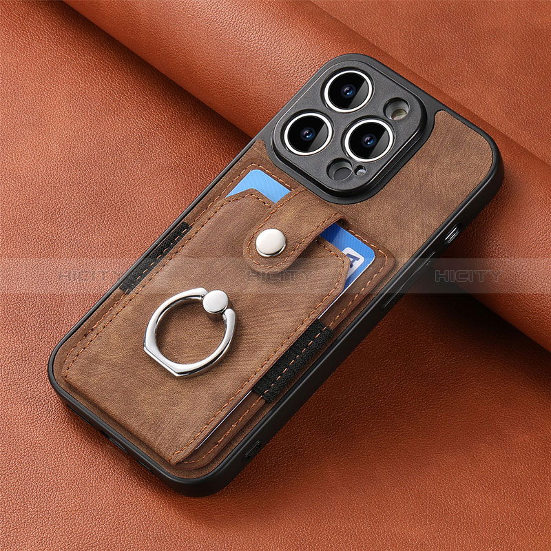 Coque Silicone Gel Motif Cuir Housse Etui SD11 pour Apple iPhone 14 Pro Max Marron Plus