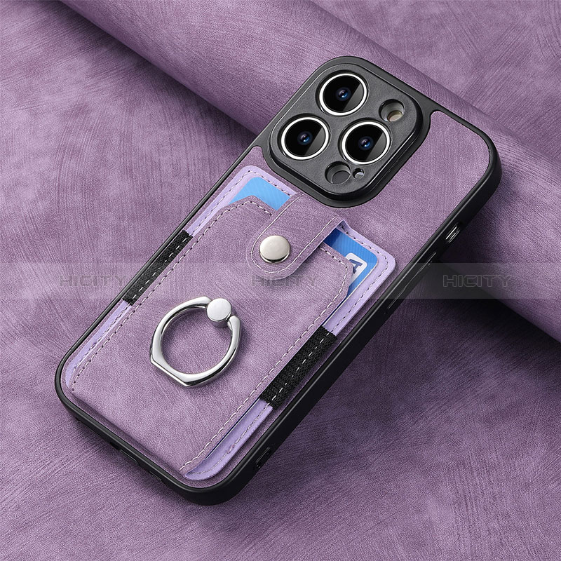 Coque Silicone Gel Motif Cuir Housse Etui SD11 pour Apple iPhone 14 Pro Violet Clair Plus