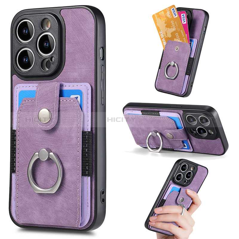 Coque Silicone Gel Motif Cuir Housse Etui SD12 pour Apple iPhone 14 Pro Max Violet Clair Plus