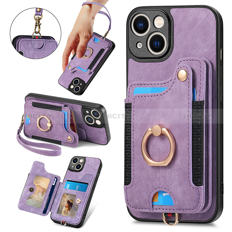 Coque Silicone Gel Motif Cuir Housse Etui SD12 pour Apple iPhone 15 Plus Violet Clair Plus