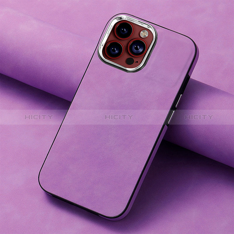 Coque Silicone Gel Motif Cuir Housse Etui SD13 pour Apple iPhone 15 Pro Max Violet Clair Plus