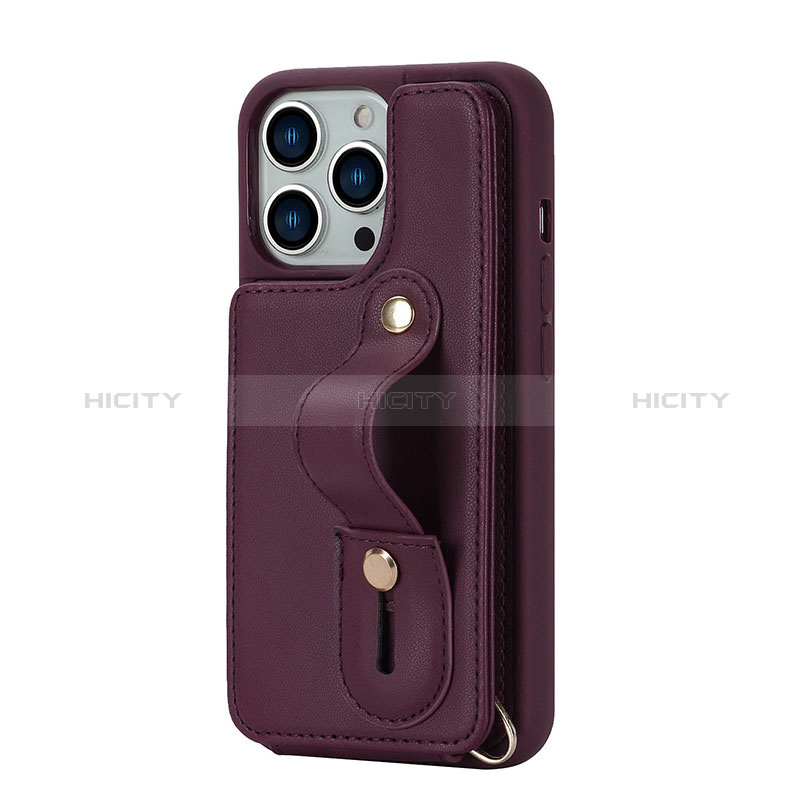 Coque Silicone Gel Motif Cuir Housse Etui SD14 pour Apple iPhone 14 Pro Vin Rouge Plus