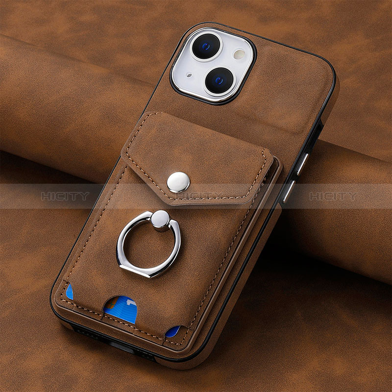 Coque Silicone Gel Motif Cuir Housse Etui SD15 pour Apple iPhone 13 Marron Plus