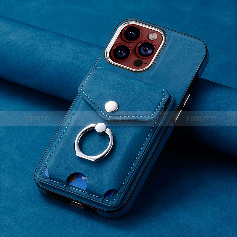 Coque Silicone Gel Motif Cuir Housse Etui SD15 pour Apple iPhone 13 Pro Bleu Plus