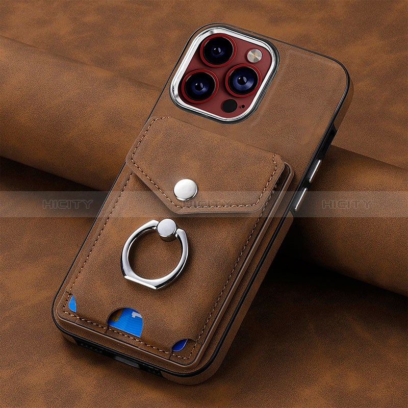 Coque Silicone Gel Motif Cuir Housse Etui SD15 pour Apple iPhone 14 Pro Max Marron Plus