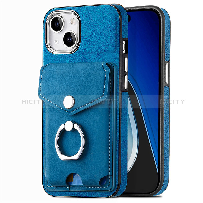 Coque Silicone Gel Motif Cuir Housse Etui SD16 pour Apple iPhone 13 Bleu Plus