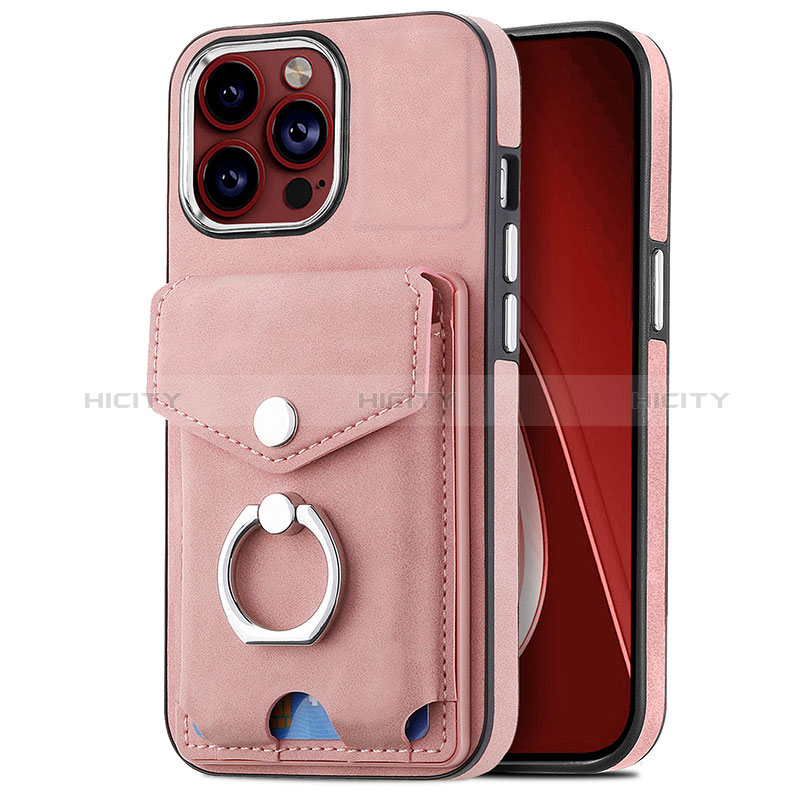 Coque Silicone Gel Motif Cuir Housse Etui SD16 pour Apple iPhone 13 Pro Max Rose Plus