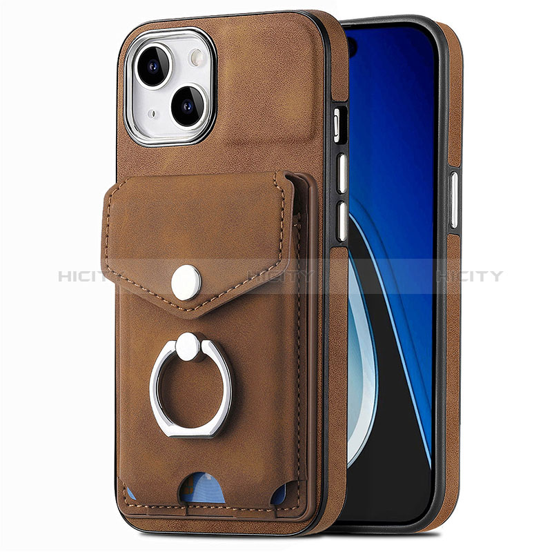 Coque Silicone Gel Motif Cuir Housse Etui SD16 pour Apple iPhone 15 Marron Plus