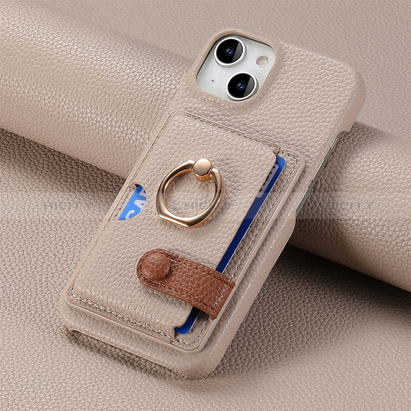 Coque Silicone Gel Motif Cuir Housse Etui SD17 pour Apple iPhone 14 Kaki Plus