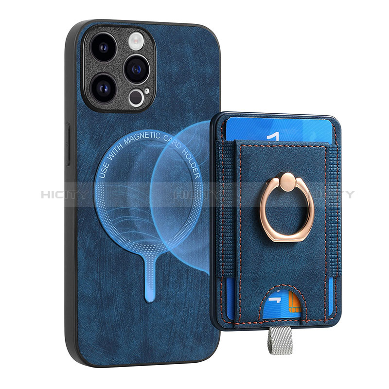 Coque Silicone Gel Motif Cuir Housse Etui SD17 pour Apple iPhone 14 Pro Bleu Plus