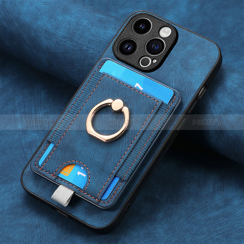 Coque Silicone Gel Motif Cuir Housse Etui SD18 pour Apple iPhone 14 Pro Bleu Plus