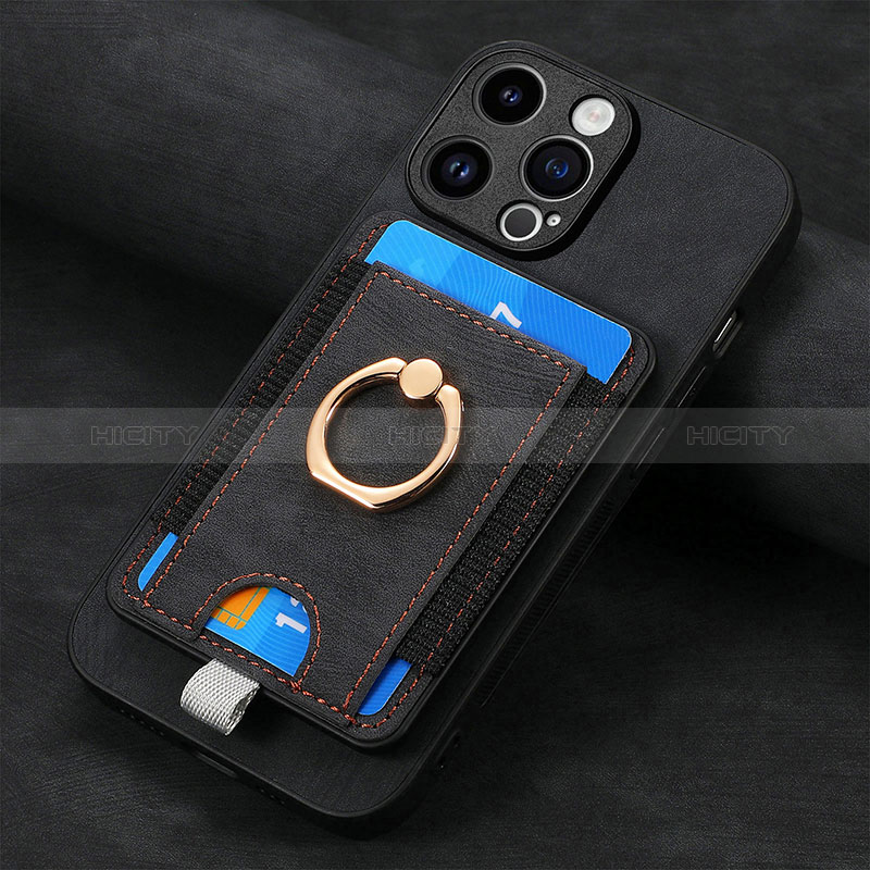 Coque Silicone Gel Motif Cuir Housse Etui SD18 pour Apple iPhone 14 Pro Max Noir Plus