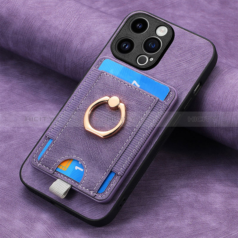 Coque Silicone Gel Motif Cuir Housse Etui SD18 pour Apple iPhone 14 Pro Max Violet Clair Plus