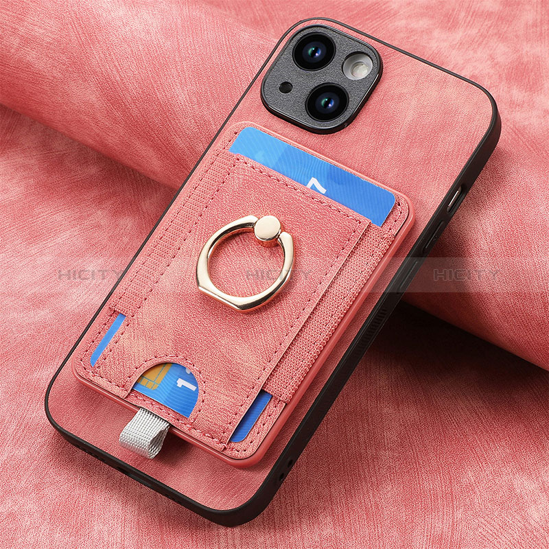 Coque Silicone Gel Motif Cuir Housse Etui SD2 pour Apple iPhone 14 Rose Plus