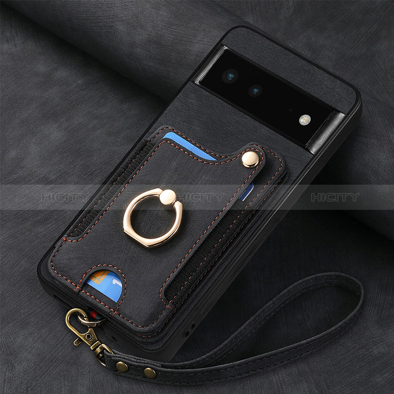 Coque Silicone Gel Motif Cuir Housse Etui SD2 pour Google Pixel 6 5G Noir Plus