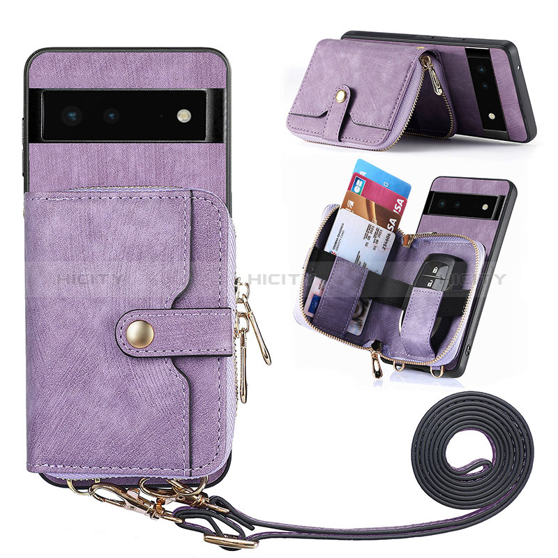 Coque Silicone Gel Motif Cuir Housse Etui SD2 pour Google Pixel 6 5G Violet Clair Plus