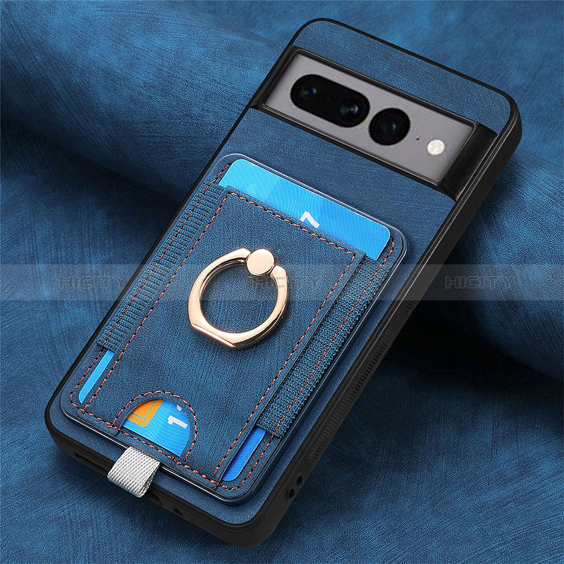 Coque Silicone Gel Motif Cuir Housse Etui SD2 pour Google Pixel 7 Pro 5G Bleu Plus